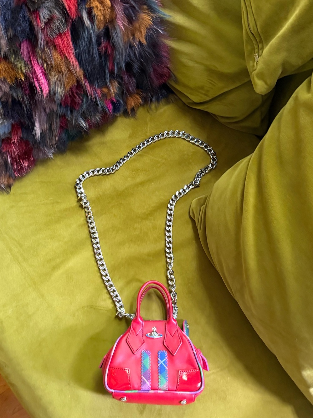 Vivienne Westwood RED Mini Chain Crossbody with Multicolor Stripe